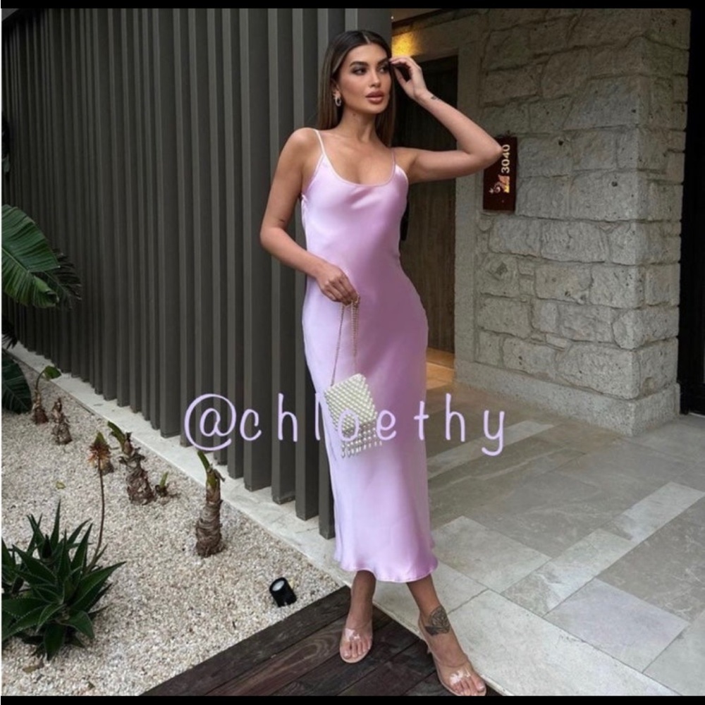 Pink satin silk prom dress zara sherri hill